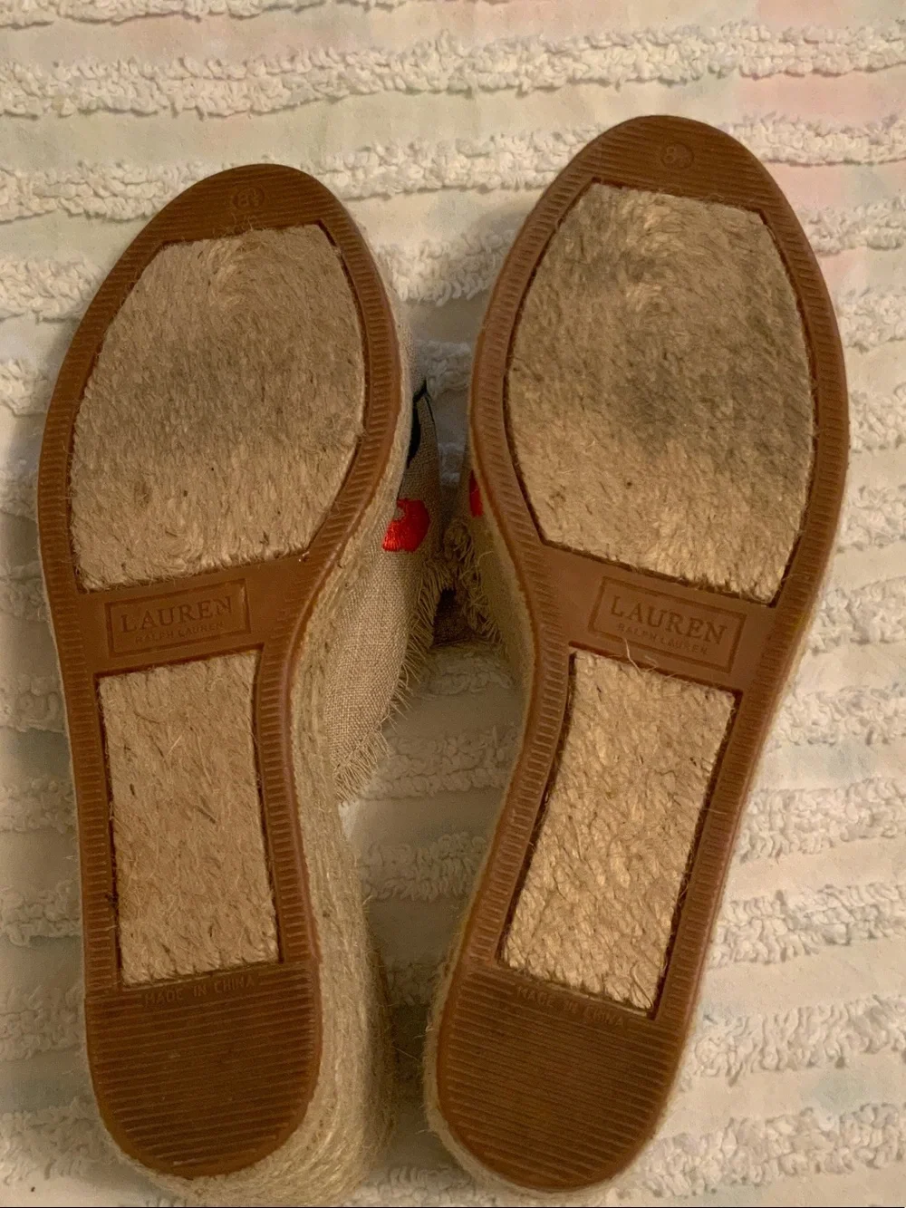 LAUREN Ralph Lauren Beige Embroidered Espadrille Wedge Slides 8.5
